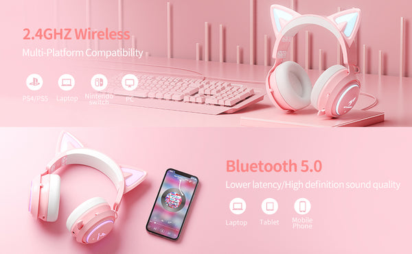 GS510 Cat Ears Headset - RGB Wireless 7.0 Sound