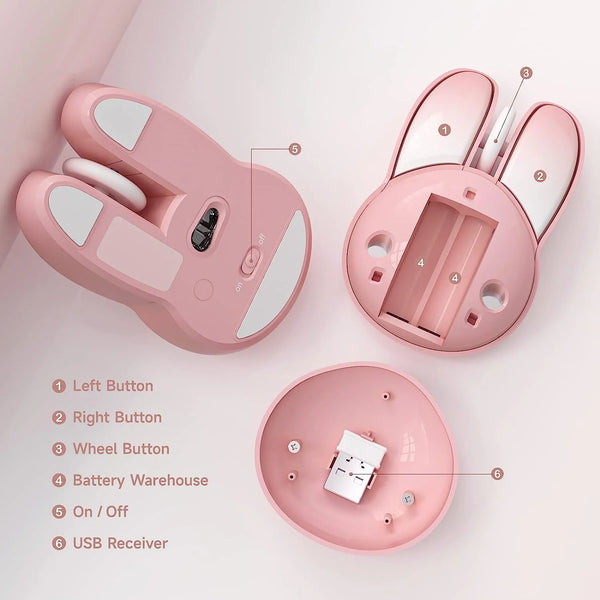 Pink Bunny Ears -  Wireless Mouse
