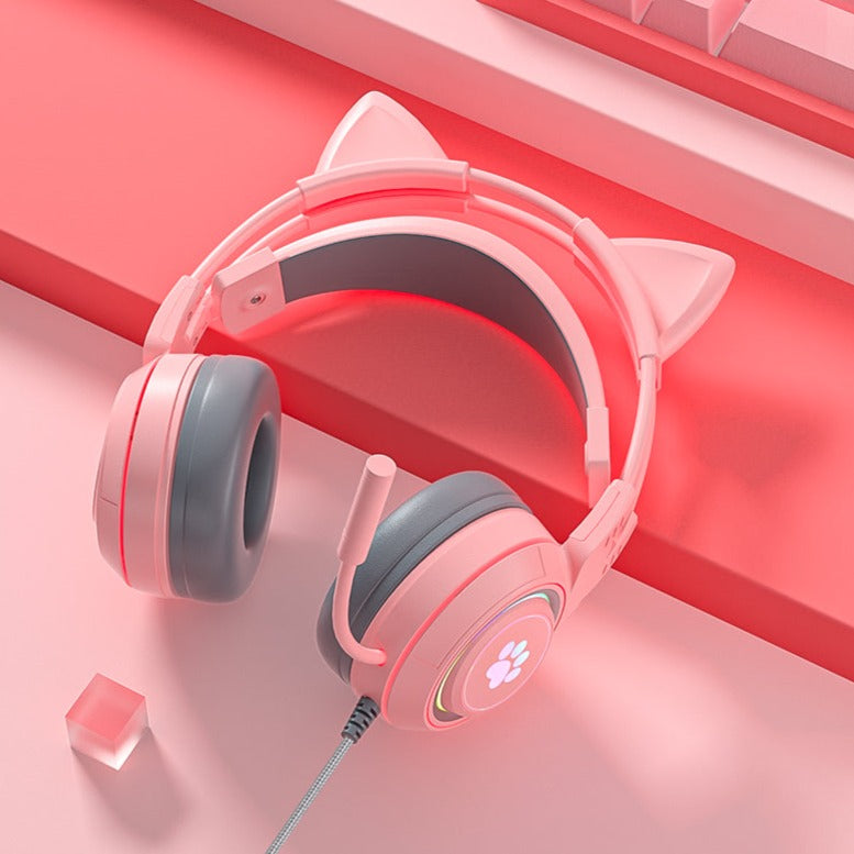 Pink Headphones 🎧 RGB Cat Ears Headphones Pink Gaming 💓
