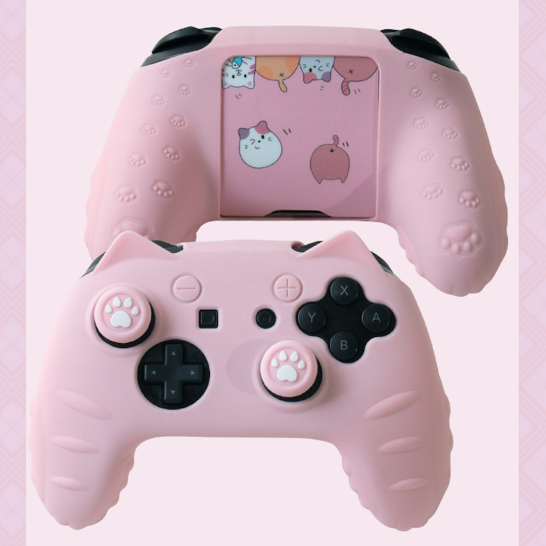 Pink Switch Pro Controller Silicone Case 🐾 Kitties Design | Pink