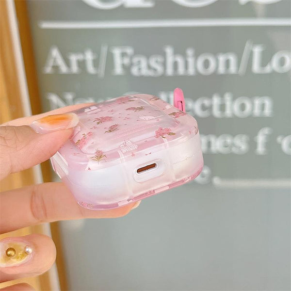 Pink Floral Cat AirPods Protective Case