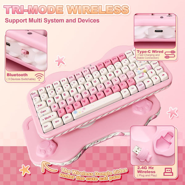 Pink & White 75% Hot Swap - RGB Wireless Mechanical Gaming Keyboard