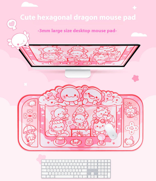 Kawaii Dragons Gaming Machine – Large Pink Mouse Pad