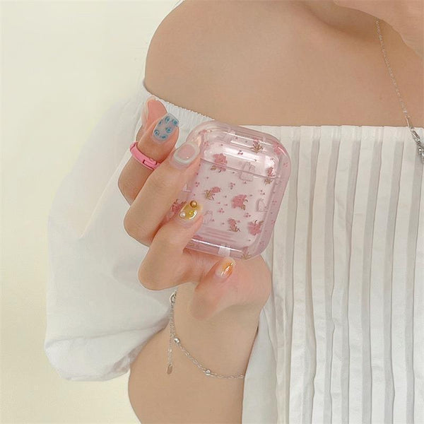 Pink Floral Cat AirPods Protective Case