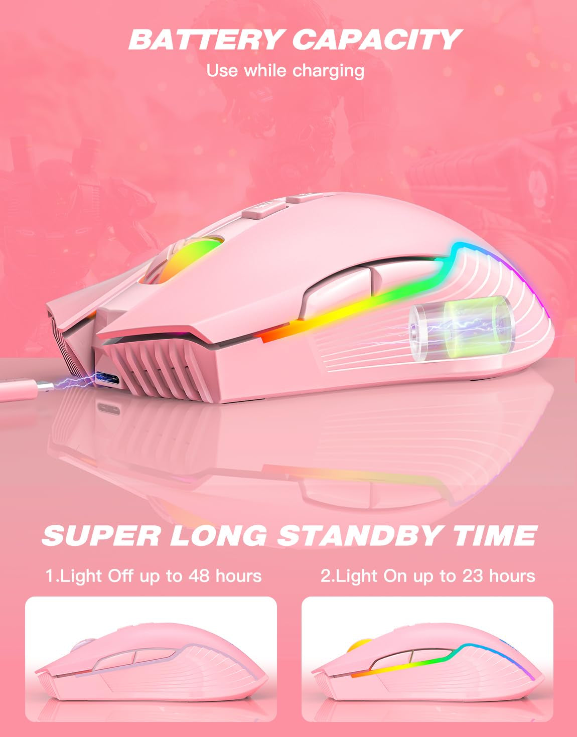 Led Clicky Pink Mouse Pink Gaming Mouse - Keeping Gaming Cute 💖 Wireless Mouse | Pink Gaming