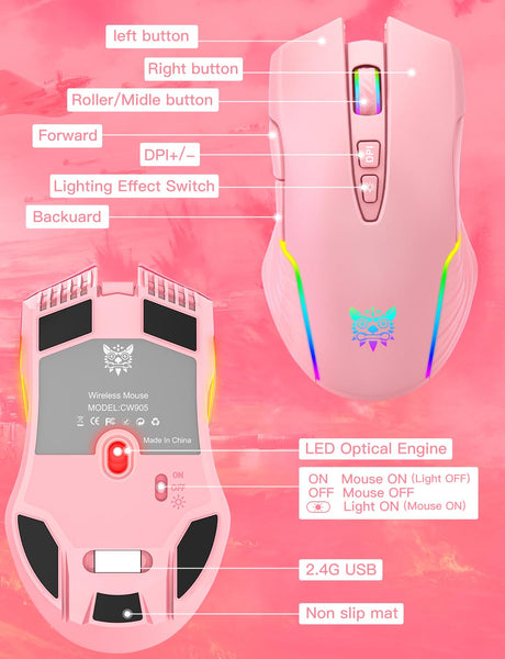 CW905 - Pink Wireless Gaming Mouse