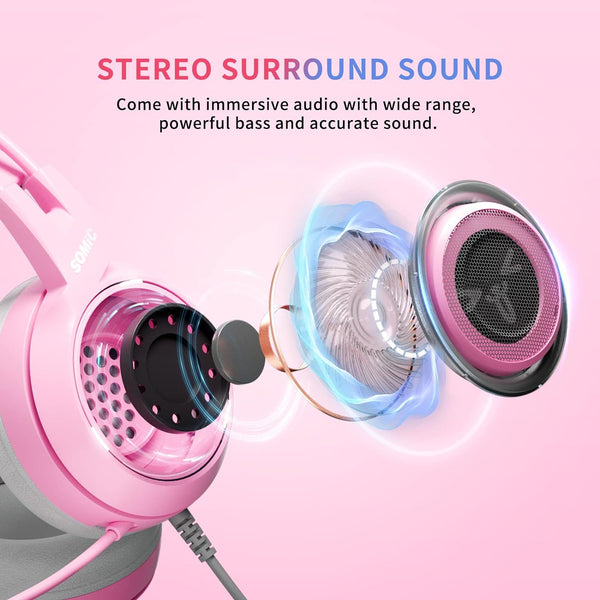 SOMIC G951S - 3.5mm Wired Over-Ear Pink Gaming Headset