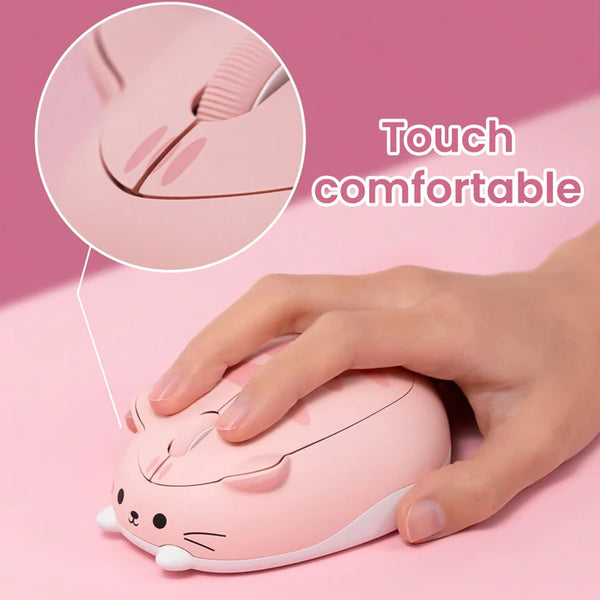 Pink Angie Cat – Kawaii Ergonomic Design Wireless Mouse
