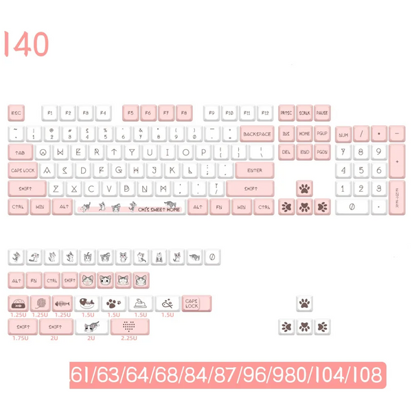 Cat Keyboard Keycaps - 140 Set