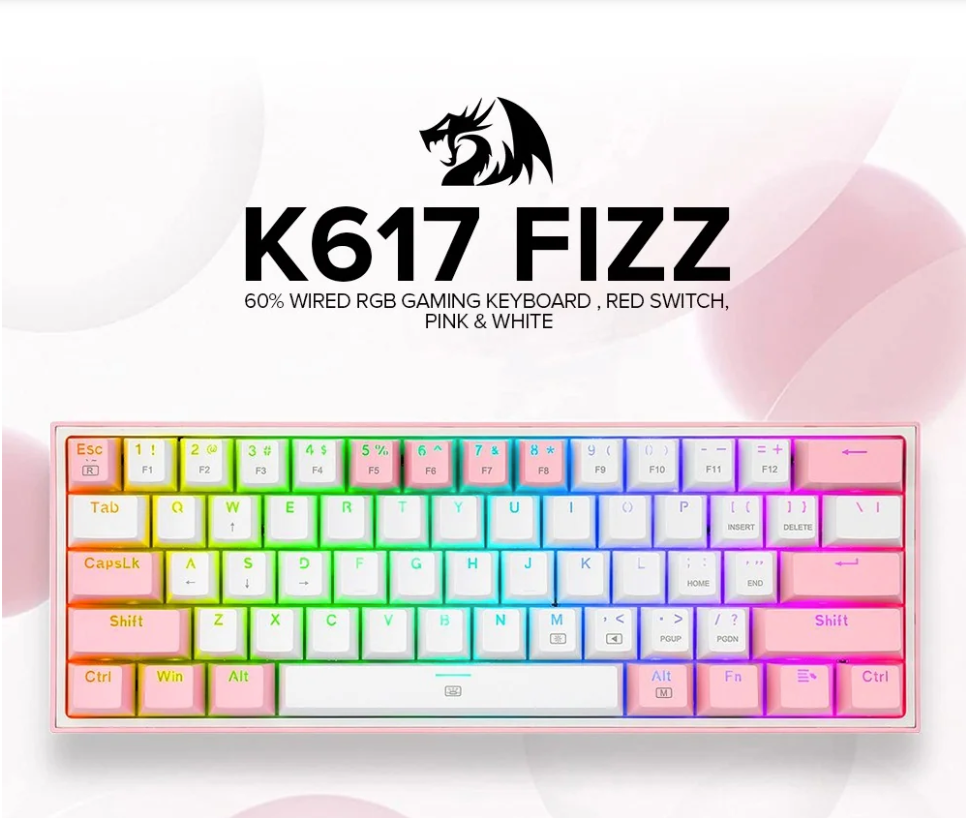 Pink Rgb Color Keyboard K617 RGB Light Pink & White Wired Mechanical Keyboard 💘 Pink Gaming