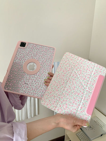 Pink Floral Protective iPad Case and Pen Slot