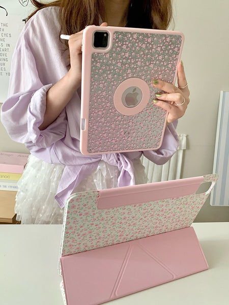 Pink Floral Protective iPad Case and Pen Slot