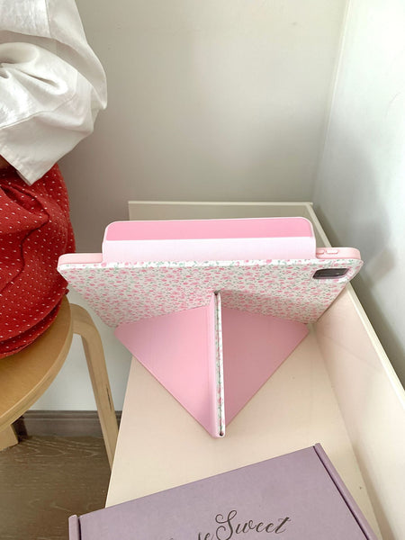Pink Floral Protective iPad Case and Pen Slot