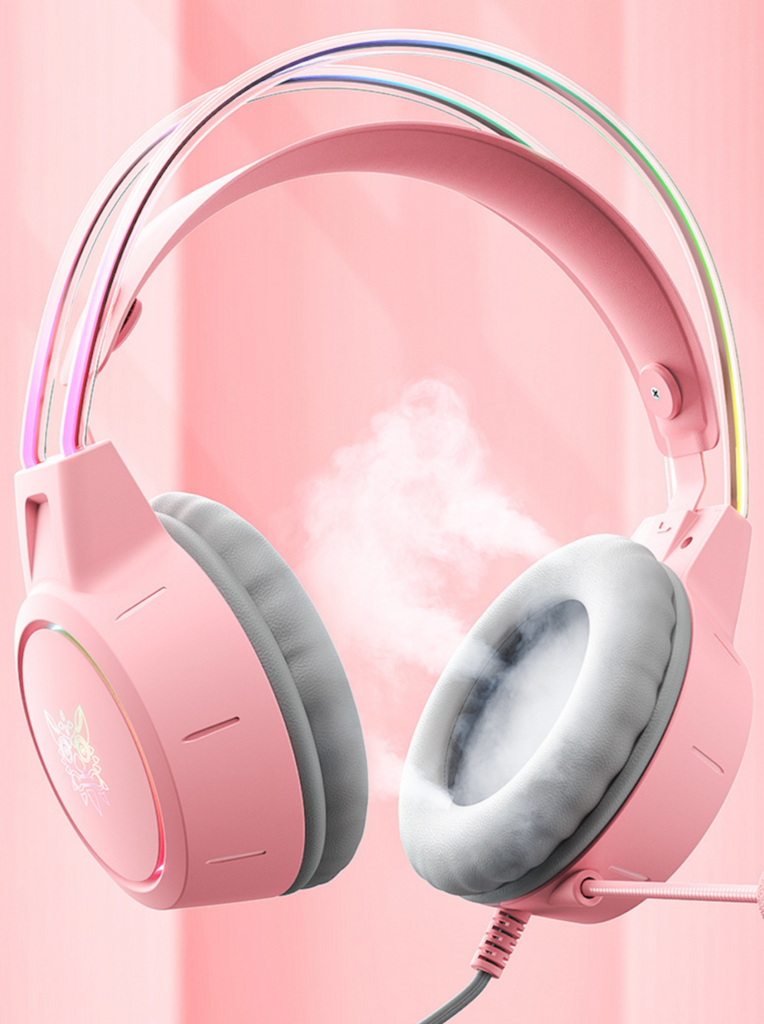 Pink Headsets Computer Pink Gaming Headset 🎧 RGB Lights - Cat Ear Headphones | Pink Gaming