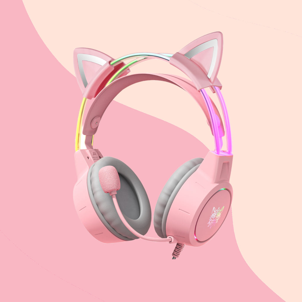 Pink Headsets Computer Pink Gaming Headset 🎧 RGB Lights - Cat Ear Headphones | Pink Gaming