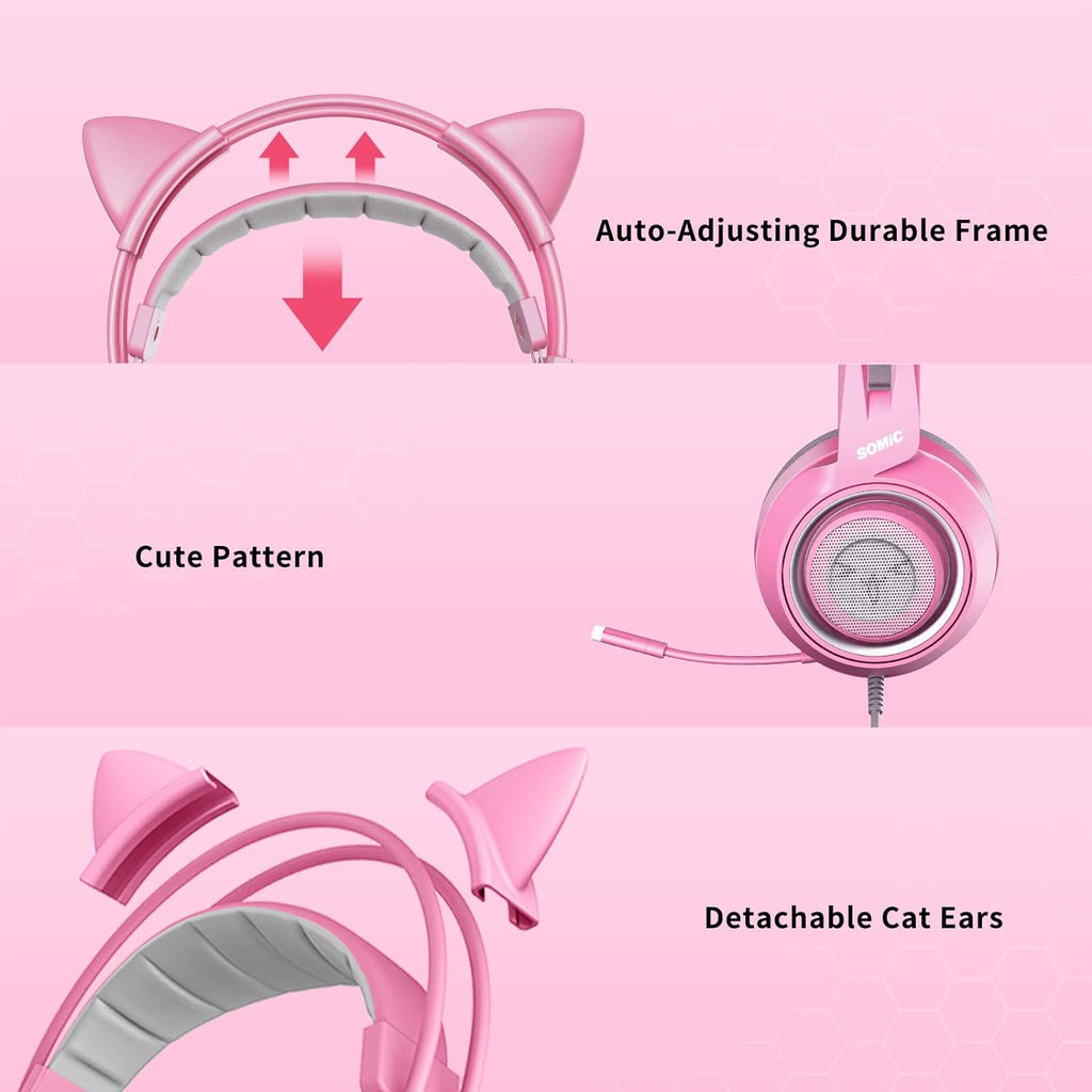 Pink Headsets Computer SOMIC G951S 🐾 Pink Cat Ear Wired Gaming Headset with Microphone | Pink ...
