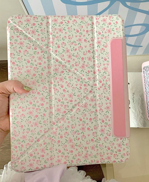Pink Floral Protective iPad Case and Pen Slot