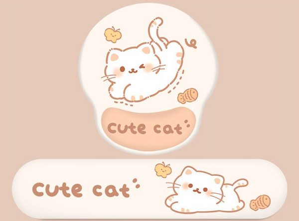 Tulip Bunny and Cute Cat Mouse Pad and Wrist Rest