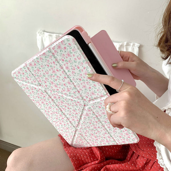 Pink Floral Protective iPad Case and Pen Slot