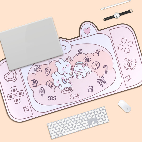 Pink Peach Rabbits Picnic - Mouse Pad