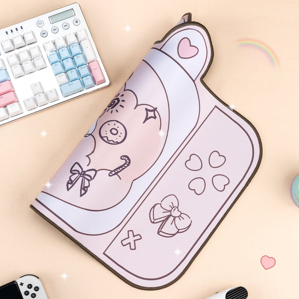 Pink Peach Rabbits Picnic - Mouse Pad
