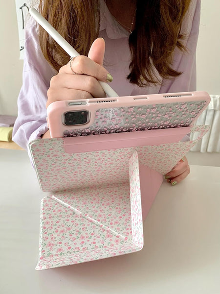 Pink Floral Protective iPad Case and Pen Slot