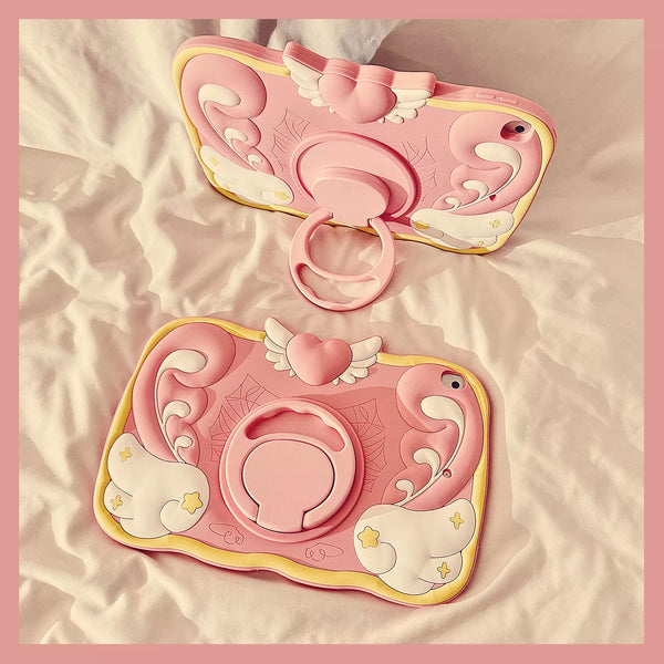 Wings and Heart Silicone Cartoon 360-degree Bracket iPad Protective Cover