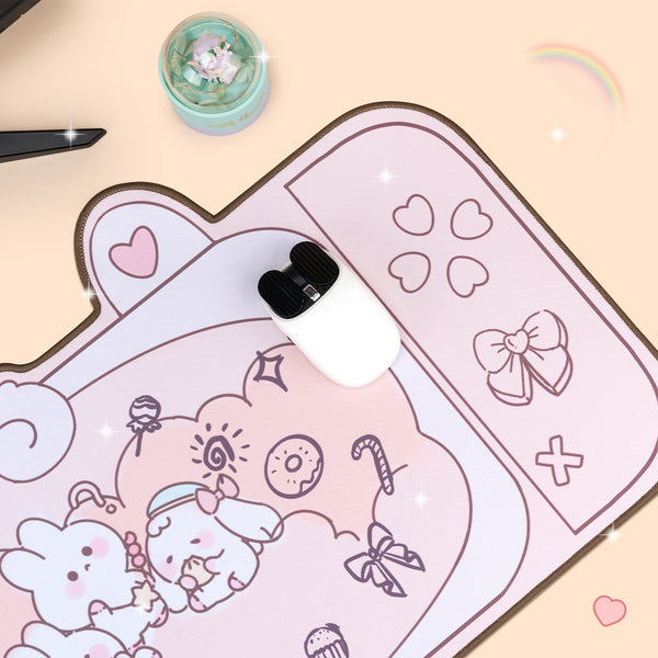 Pink Peach Rabbits Picnic - Mouse Pad