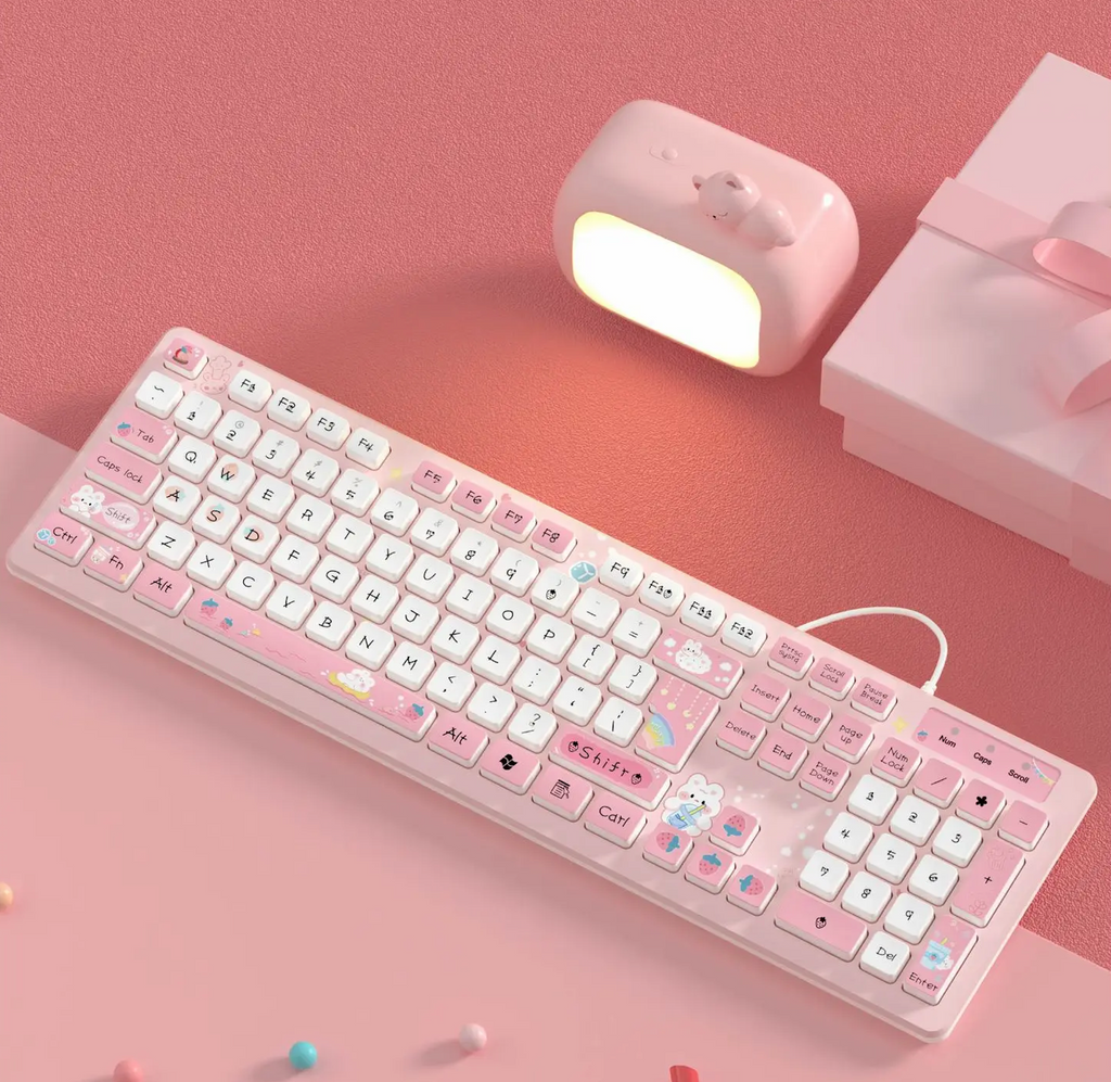 Cute Keybord Led Pink Keyboard 🌸 Cute Keyboard - Wired and Wireless | Pink Gaming