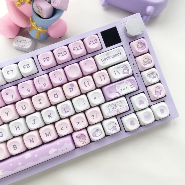 Tea Time with Cats – Purple & Pink Keycap Set (95 Keys) MOA Height