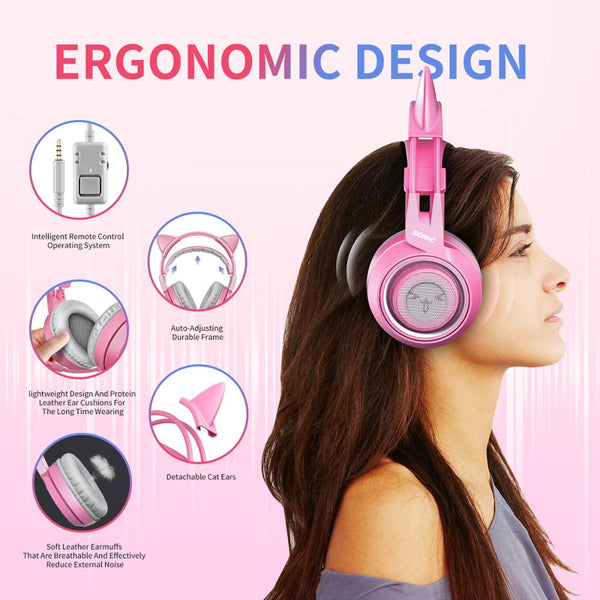 SOMIC G951S - 3.5mm Wired Over-Ear Pink Gaming Headset