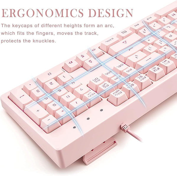 DKS100 Ergonomic USB Wired Backlit Mechanical Feel Membrane Computer Keyboard