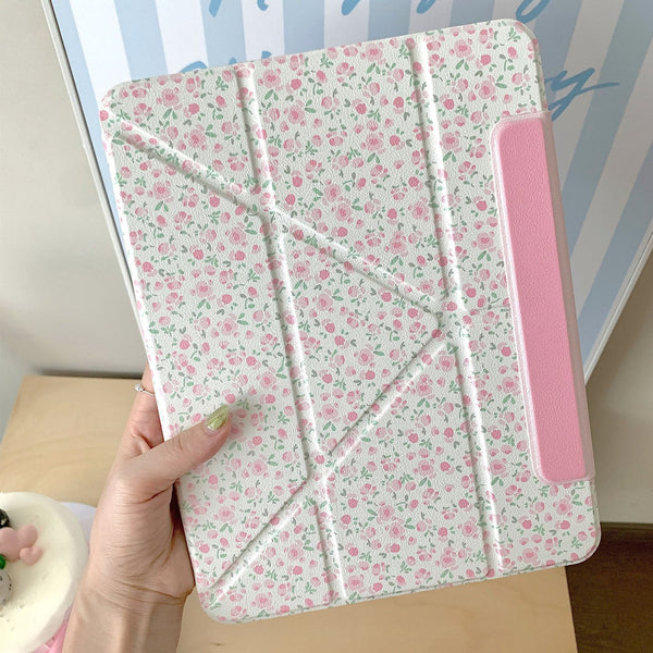 Pink Floral Protective iPad Case and Pen Slot