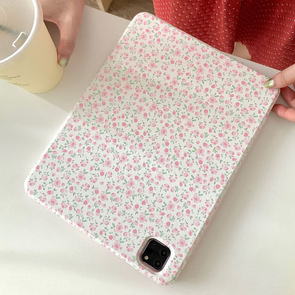 Pink Floral Protective iPad Case and Pen Slot