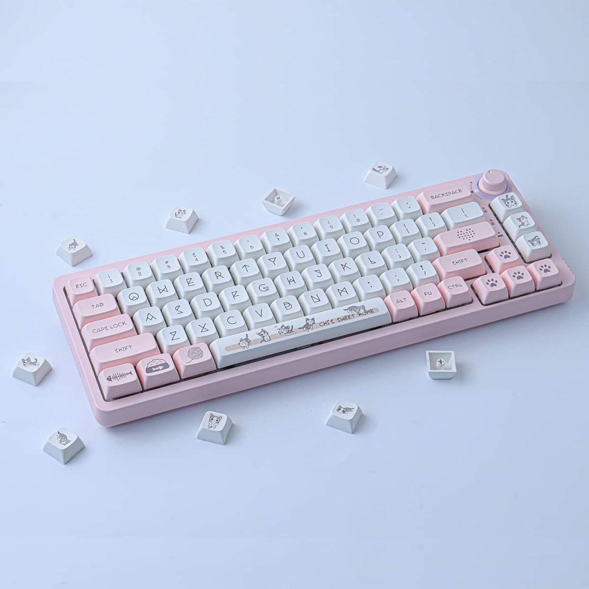 Pink Keycaps - Cute Set of Pink Keycaps 🐾 Pink PBT Keycaps | Pink Gaming