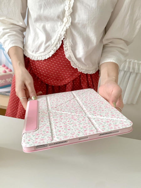 Pink Floral Protective iPad Case and Pen Slot