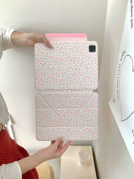 Pink Floral Protective iPad Case and Pen Slot