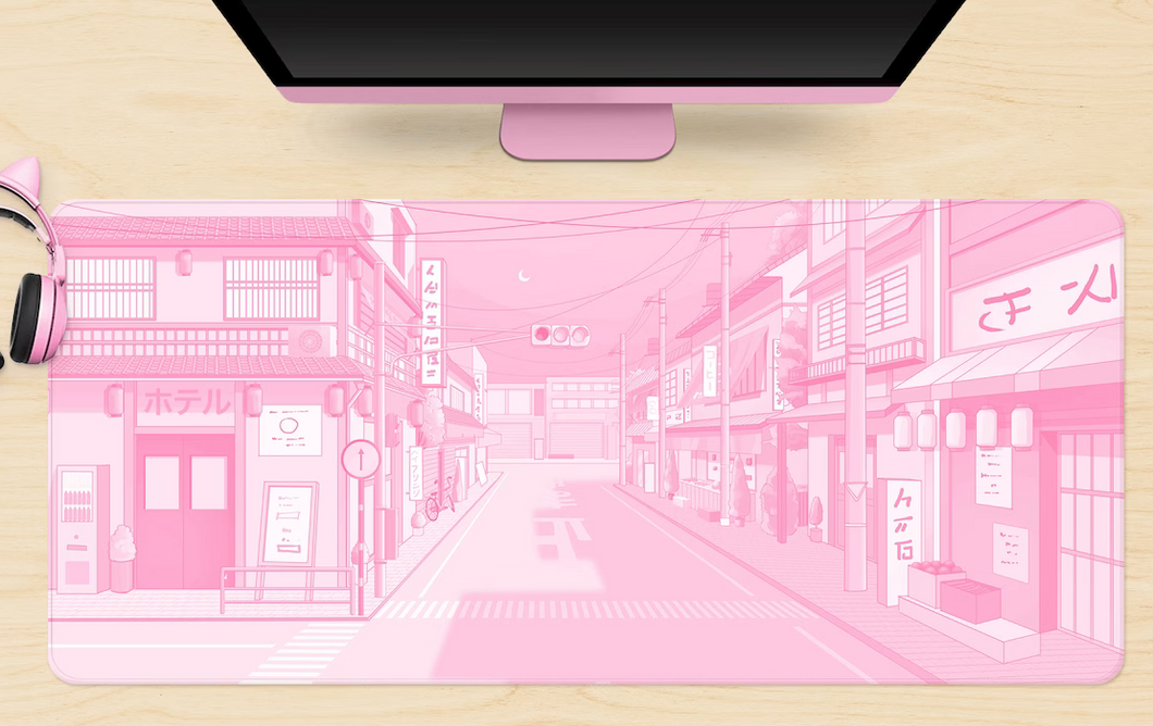 Desk Mat - Pink Japan Street