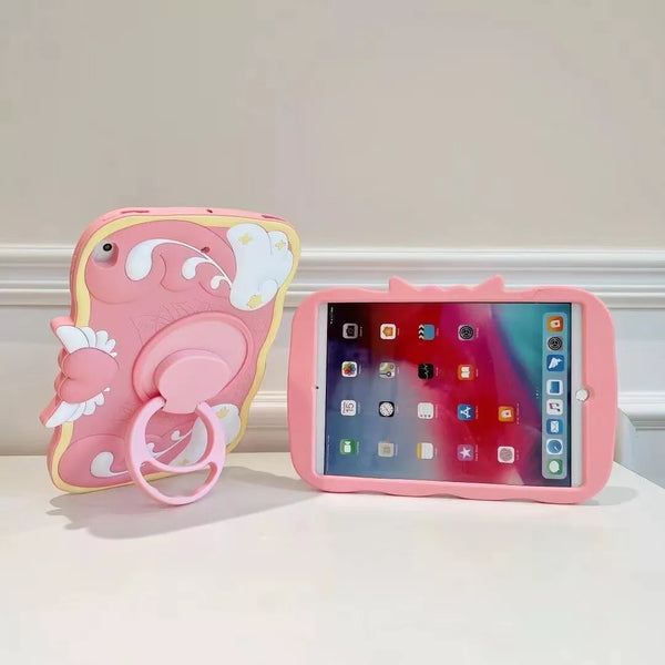 Wings and Heart Silicone Cartoon 360-degree Bracket iPad Protective Cover