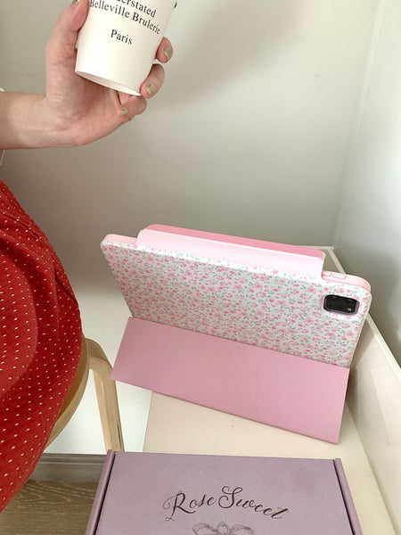 Pink Floral Protective iPad Case and Pen Slot