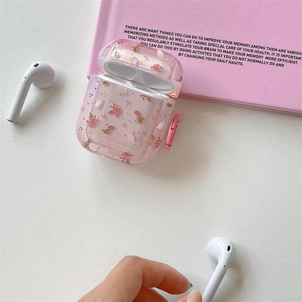 Pink Floral Cat AirPods Protective Case