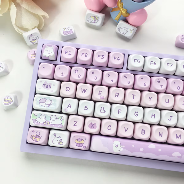 Tea Time with Cats – Purple & Pink Keycap Set (95 Keys) MOA Height