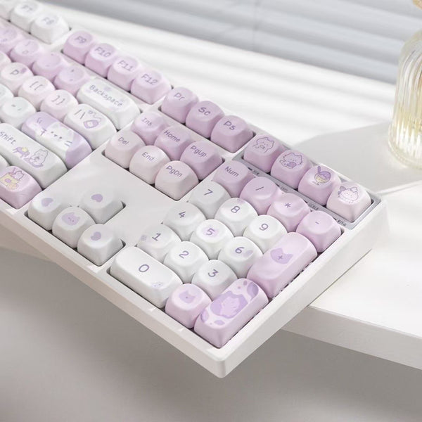 Tea Time with Cats – Purple & Pink Keycap Set (132 Keys) MOA Height