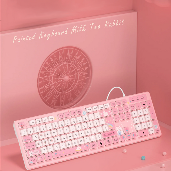Milk Tea Cute Rabbit Wired/ Wireless Keyboard