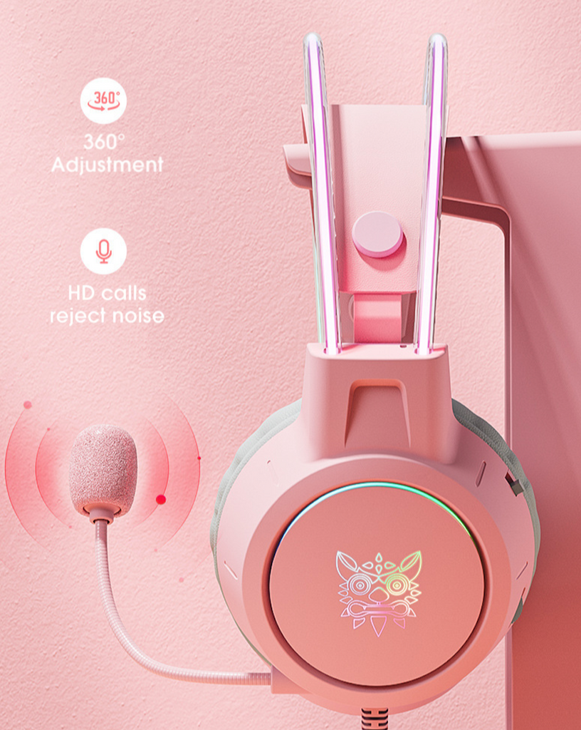 Pink Headsets Computer Pink Gaming Headset 🎧 RGB Lights - Cat Ear Headphones | Pink Gaming