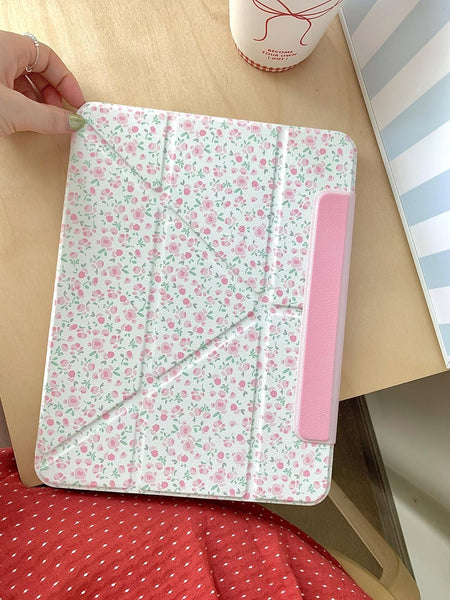 Pink Floral Protective iPad Case and Pen Slot