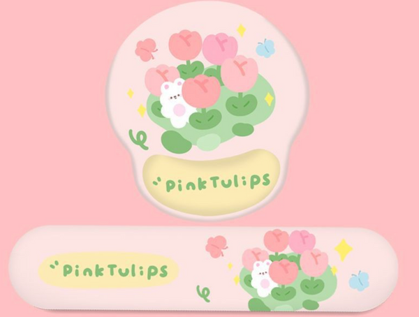 Tulip Bunny and Cute Cat Mouse Pad and Wrist Rest