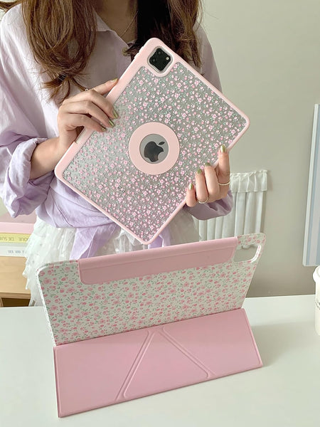 Pink Floral Protective iPad Case and Pen Slot