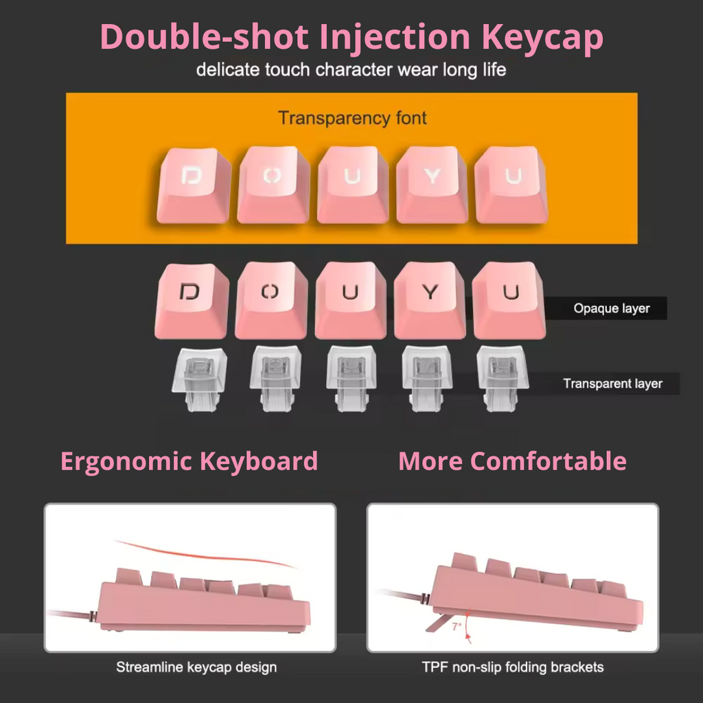 Pink Mechanical Feel Keyboard 💓 Membrane Keyboard | Pink Gaming