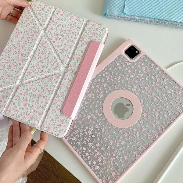 Pink Floral Protective iPad Case and Pen Slot